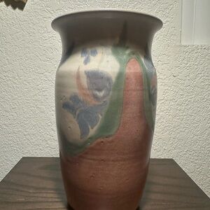 Jim Ford Signed Studio Pottery Vase, 1987 – Hand-painted Floral